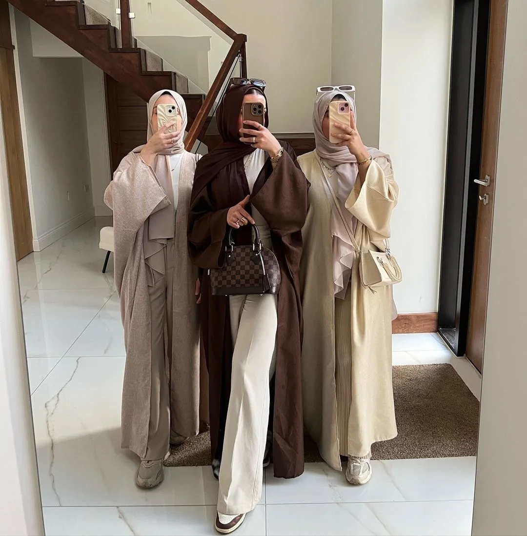 Abayas ouvertes en lin pour femmes, robe de prière, tenue caftan, cadeau islamique - image de produit 0