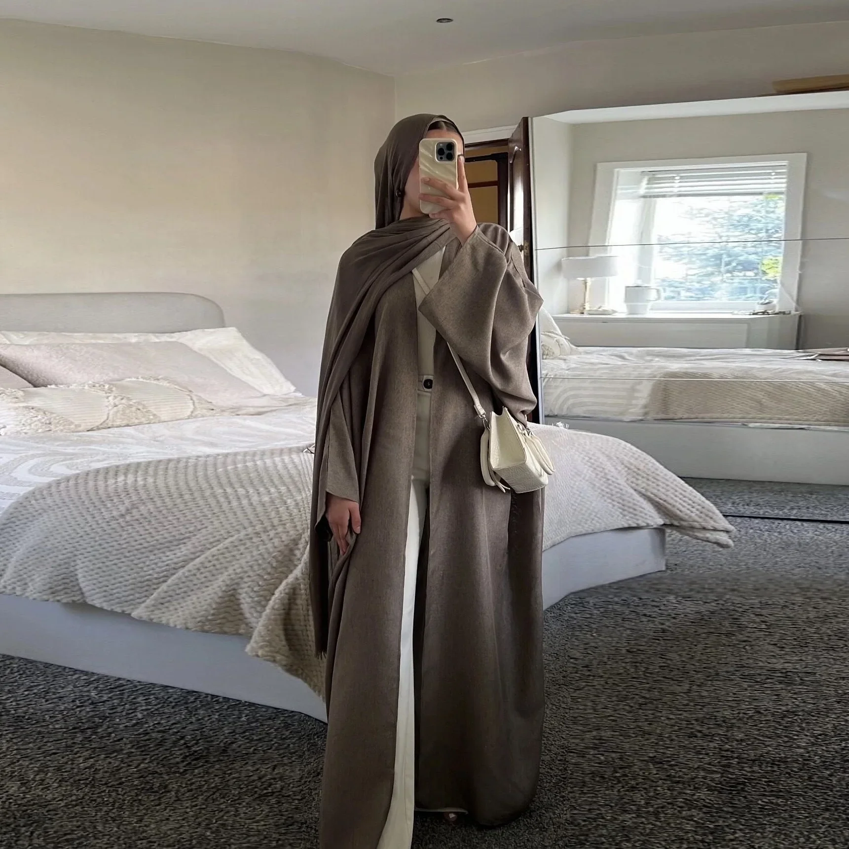 Abayas ouvertes en lin pour femmes, robe de prière, tenue caftan, cadeau islamique - image de produit 5