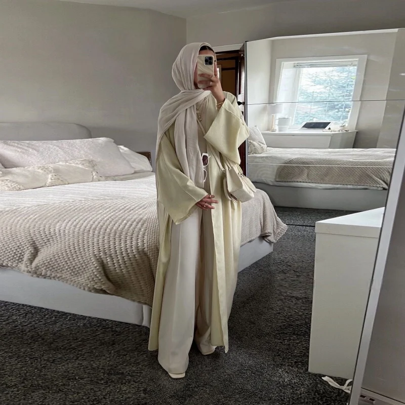 Abayas ouvertes en lin pour femmes, robe de prière, tenue caftan, cadeau islamique - image de produit 4