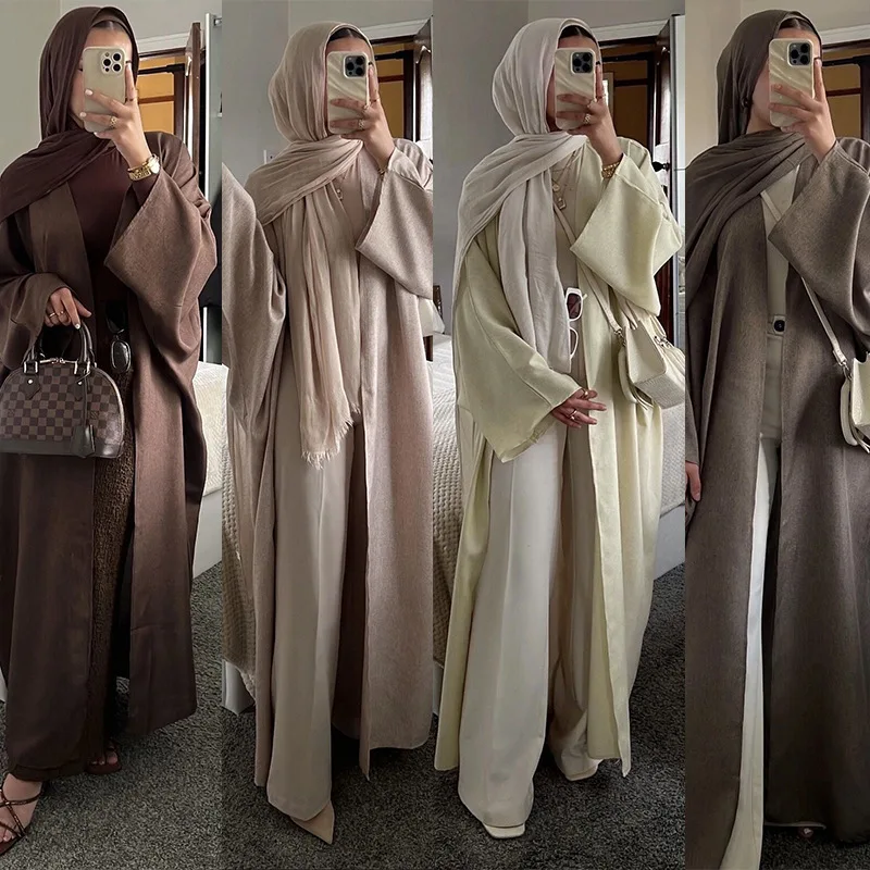 Abayas ouvertes en lin pour femmes, robe de prière, tenue caftan, cadeau islamique - image de produit 3