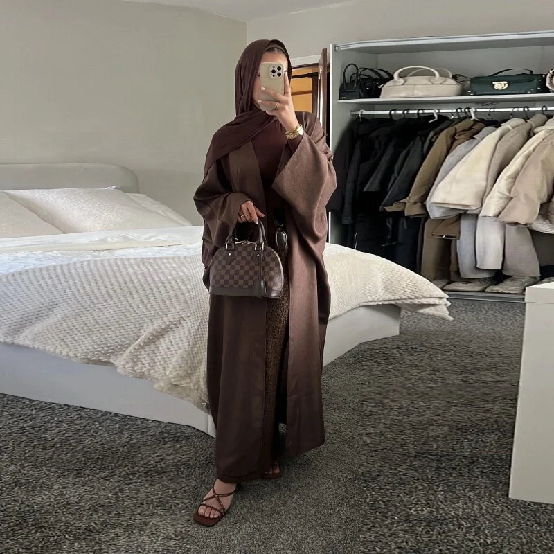 Abayas ouvertes en lin pour femmes, robe de prière, tenue caftan, cadeau islamique - image de produit 2