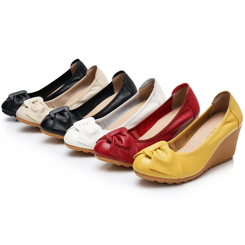 Chaussures en cuir véritable pour femmes: style sans lacet et nœud papillon - image de produit 1
