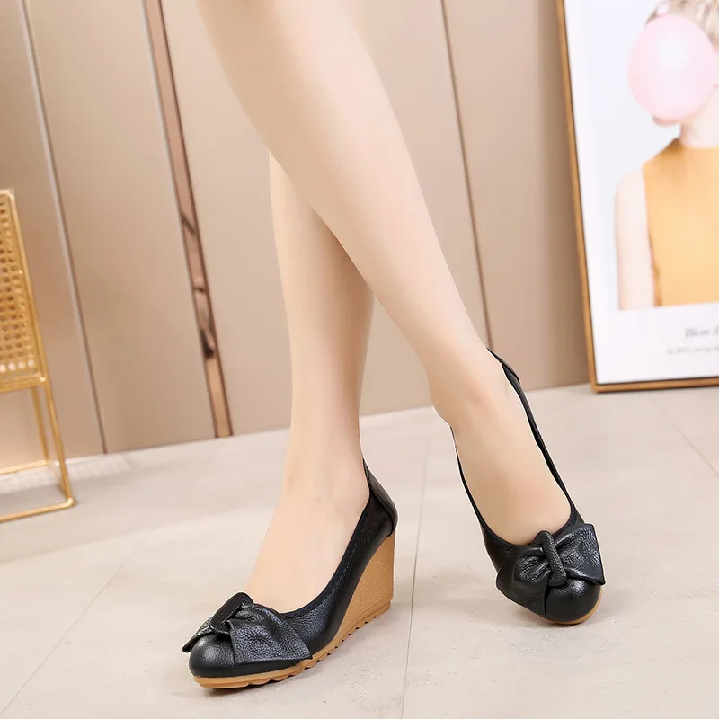 Chaussures en cuir véritable pour femmes: style sans lacet et nœud papillon - image de produit 3